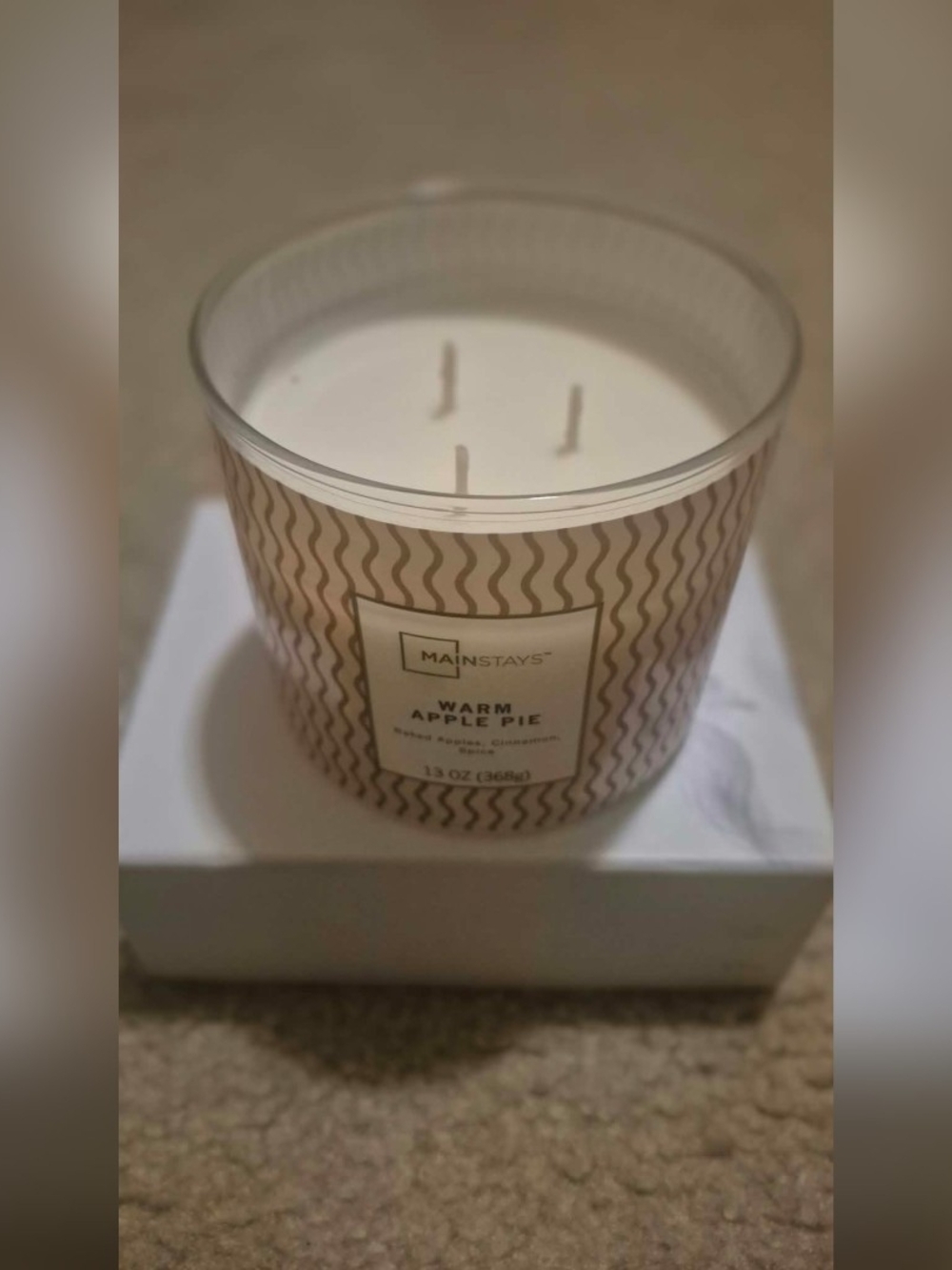 Mainstays Warm Apple Pie 3-Wick Candle - Cream & Brown Glass